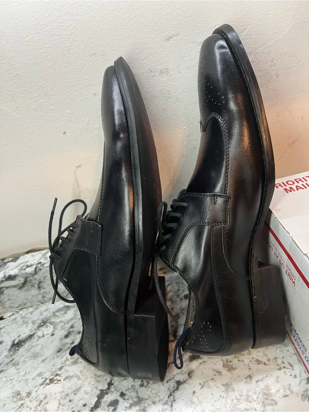 Vintage Paulo Solari Men's Black Leather Wingtip Derby Dress Shoes NWOB